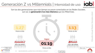 #IABEstudioRRSS
EstudioAnualRedesSociales2020
ELABORADO POR:PATROCINADO POR:
Generación Z vs Millennials | Intensidad de u...