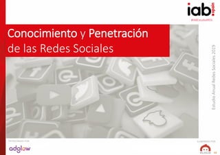 #IABEstudioRRSS
EstudioAnualRedesSociales2019
ELABORADO POR:PATROCINADO POR:
13
Conocimiento y Penetración
de las Redes So...