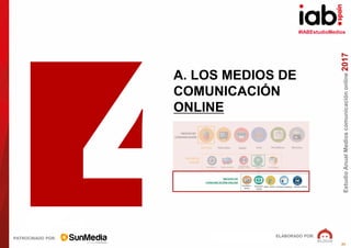 #IABEstudioMedios
ELABORADO POR:
PATROCINADO POR:
EstudioAnualMedioscomunicaciónonline2017
32
A. LOS MEDIOS DE
COMUNICACIÓ...
