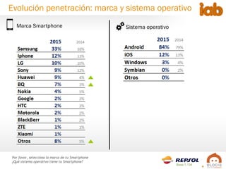 8
Por favor, selecciona la marca de tu Smartphone
¿Qué sistema operativo tiene tu Smartphone?
Evolución penetración: marca y sistema operativo
Marca Smartphone Sistema operativo
Base 1.134
 