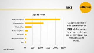NIKE
Lugar de acceso
Nike + GPS on iOS

Las aplicaciones de
Nike constituyen un

Nike Application
Nike test App

89%, de l...