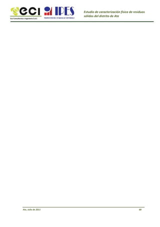 Eco Consultorías e Ingeniería S.A.C
Estudio de caracterización física de residuos
sólidos del distrito de Ate
Ate, Julio de 2011 68
 
