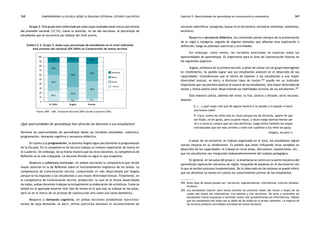 comprendiendo la escuela desde su realidad cotidiana: 368 estudio cualitativo Capítulo 5: Oportunidades de aprendizaje en comunicación y matemática 369 
Grupo 2: Este grupo está conformado por aulas cuyos resultados están cerca o por encima 
del promedio nacional (12,1%). Llama la atención, en las dos secciones, el porcentaje de 
estudiantes que se encuentra por debajo del nivel previo. 
Gráfico 5.3: Grupo 2: Aulas cuyo porcentaje de estudiantes en el nivel suficiente 
está próximo del nacional (EN 2004) en Comprensión de textos escritos 
39,3 
7,1 
¿Qué oportunidades de aprendizaje han ofrecido los docentes a sus estudiantes? 
Veremos las oportunidades de aprendizaje desde las variables estudiadas: cobertura, 
programación, demanda cognitiva y secuencia didáctica. 
En cuanto a la programación, la docente Ángela sigue parcialmente la programación 
de la Escuela. En la competencia de lectura trabaja un número importante de textos en 
el cuaderno. Sin embargo, de la misma manera que las otras docentes, la competencia de 
Reflexión es la más trabajada. La docente Brenda no sigue lo que programa. 
Respecto a cobertura curricular, en ambas secciones la competencia que recibe 
mayor atención es la de Reflexión sobre el funcionamiento lingüístico de los textos. La 
competencia de Comunicación escrita: comprensión es más desarrollada por Ángela 
porque se ha expuesto a los estudiantes a una mayor diversidad textual. Finalmente, en 
la competencia de Comunicación escrita: producción, la cual es la menos desarrollada 
de todas, ambas docentes trabajan principalmente la elaboración de acrósticos. Como se 
señaló en el apartado anterior este tipo de textos es el que más se trabaja en las aulas, 
pero no en el marco de un proceso de construcción sino como una tarea doméstica. 
Respecto a demanda cognitiva, en ambas secciones predominan ejercicios/ 
tareas de baja demanda, es decir, dichos ejercicios plantean el reconocimiento de 
nociones (identificar categorías, buscar en el diccionario, encontrar sinónimos, antónimos, 
etcétera). 
Respecto a secuencia didáctica, los contenidos parten siempre de la presentación 
de la regla o categoría, seguida de algunos ejemplos que afianzan esta explicación o 
definición; luego se plantean ejercicios y actividades. 
Sin embargo, como vemos, las variables analizadas no explican todas las 
oportunidades de aprendizaje. Es importante para el área de Comunicación fijarnos en 
los siguientes aspectos: 
Ángela, profesora de la primera sección, a pesar de contar con un grupo heterogéneo 
en rendimiento, ha podido lograr que sus estudiantes avancen en el desarrollo de sus 
capacidades. Consideramos que el hecho de exponer a los estudiantes a una mayor 
diversidad textual, es decir, a distintos tipos de textos,304 puede ser un indicador 
importante que nos permita explicar el avance de los estudiantes. Una mayor diversidad de 
tareas y textos podría estar desarrollando las habilidades lectoras de los estudiantes.305 
Esta maestra utiliza, además del texto, la tiza, pizarra y dictado, otros recursos. 
Veamos: 
E: (...) ¿qué cosas cree que de alguna manera sí la ayudan y la apoyan a hacer 
una buena clase? 
P: Claro, bueno los niños más es visual porque eso de dictarles, aparte de que 
son flojos, no les gusta, pero la parte visual, a veces traigo láminas hechas por 
mí o a veces lo compro que son más perfectas, luego utilizo también los mapas 
conceptuales que son más cortitos y como son cuadritos a los niños les gusta. 
(Ángela, escuela 1) 
A pesar de no encontrar un trabajo organizado en el área, los estudiantes logran 
ciertas mejoras en su rendimiento. Es posible que estén influyendo otras variables en 
desarrollo de las capacidades: el trabajo en otras áreas, discusiones, exposiciones, etc., 
que los estudiantes van integrando independientemente del trabajo pedagógico. 
En general, en las aulas del grupo 2, la enseñanza se centra en la parte mecánica del 
aprendizaje (aplicación mecánica de reglas, búsqueda de palabras en el diccionario) con 
lo que se omiten procesos fundamentales. De lo observado en las sesiones se puede inferir 
que las docentes no toman en cuenta los conocimientos previos de los estudiantes. 
Suficiente 
Básico 
Previo 
< Previo 
En 2004 Ángela Brenda 
100 
90 
80 
70 
60 
50 
40 
30 
20 
10 
0 
12,1 
28,1 
35,7 
24,1 
11,1 
55,6 
27,8 
5,6 
14,3 
39,3 
Fuente: MED - UMC. Evaluación Nacional 2004; Estudio Cualitativo 2005. 
304. Estos tipos de textos pueden ser: narrativos, argumentativos, informativos, icónicos verbales, 
etcétera. 
305. Los estudiantes leyeron doce textos durante los primeros meses (de marzo a mayo) de los 
cuales seis textos son informativos, tres poemas y tres narrativos. De junio a noviembre los 
estudiantes fueron expuestos a veintidós textos más (predominando los informativos). Nótese 
que los estudiantes han leído casi el doble de los leídos en el primer semestre. La mayoría de 
las lecturas presenta actividades extraídas de textos escolares. 
 