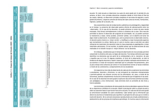 Análisis de la 
información 
Redacción 
de Informe 
comprendiendo la escuela desde su realidad cotidiana: 36 estudio cualitativo Capítulo 1: Marco conceptual y aspectos metodológicos 37 
escuela. En cada escuela se observaron las aulas de sexto grado por el periodo de una 
semana, es decir, cinco jornadas educativas completas (desde el inicio hasta el final de 
las clases). Además, se observaron jornadas completas en secciones de segundo y cuarto 
grados de primaria, y espacios comunes de interacción tales como los recreos, formaciones, 
ingresos y salidas de la escuela, etc. 
Una característica clave de la observación cualitativa es la prolongación y regularidad 
en el tiempo. La presencia del observador genera efectos de sobreactuación entre los 
«observados». En el caso de los docentes, se puede alimentar el temor de estar siendo 
evaluados. Esto llevará inevitablemente a alterar la dinámica de la clase. Otra reacción 
previsible es alterar el desarrollo del programa de actividades. Así, se pueden acentuar 
la inasistencia a clases, tomar pruebas, promover salidas, con el objetivo de burlar de 
algún modo la observación. Es probable que, ante la presencia de un observador externo, 
el docente quiera mostrar su «mejor versión» y modifique su clase incorporando aspectos 
que normalmente no utiliza. Motivo por el cual en muchos casos se percibió una sobre 
utilización de materiales (los docentes traían la clase preparada en papelógrafos o traían 
materiales adicionales). En ese sentido, es posible pensar que las observaciones de aula 
realizadas en el estudio recojan el «mejor esfuerzo» de los docentes. 
Sin embargo, consideramos que el tiempo de observación de cinco jornadas permitió 
comprender la dinámica del aula y la lógica del docente. Fue tiempo suficiente para logar 
identificar los elementos que son parte de la cotidianeidad y de la «mecánica» de aula 
y aquellos que no lo son. En algunas ocasiones, al inicio de la observación, se notó la 
tendencia de algunos docentes a repetir clases que ya habían realizado anteriormente con 
sus alumnos o a tratar de incorporar materiales que no utilizaban frecuentemente, pero 
al poco tiempo estos esfuerzos por alterar el funcionamiento normal se hacían evidentes 
a través de los comentarios y comportamiento de los estudiantes. 
A lo largo de los cinco días de observación de cada sección se aplicaron las entrevistas 
a estudiantes, docentes y directores, lo cual enriqueció las relaciones interpersonales 
y permitió generar una relación cercana con los informantes. Así, pues, a través de las 
entrevistas, pudimos complementar mucha de la información que recogíamos en las aulas. 
En el caso de los docentes de sexto grado se aplicaron dos entrevistas semiestructuradas: 
una pedagógica y otra institucional. Cada entrevista duró un promedio de dos horas y 
fueron grabadas. 
Las entrevistas a estudiantes de sexto grado de primaria abordaban aspectos diversos 
de su experiencia cotidiana en la escuela: desde la percepción sobre su propia escuela y 
sobre sus docentes hasta lo que hacían fuera de la escuela. En cada sección de sexto grado 
se entrevistaron alrededor de cuatro estudiantes. Cabe señalar que la información que 
dieron los alumnos es fundamental para equilibrar la perspectiva del aula que se recibió a 
través del docente. De lo contrario estaríamos reproduciendo una mirada unidimensional y 
adultocéntrica de los procesos de enseñanza aprendizaje. En muchos casos la información 
docentes y 
directivos de IE 
por IE 
Informes 
2do. taller de 
devolución de 
resultados 
Informes analíticos 
Gráfico 1.1.: Etapas de trabajo del Estudio (2005 - 2006) 
Diseño de 
instrumentos 
de recojo de 
información 
Aplicación de 
pruebas de Entrada 
Reunión con 
Informes analíticos 
por aula observada 
ABRIL-DICIEMBRE 
Diseño de 
investigación 
Entrevistas 
exploratorias 
con UGELS 
Primera visita 
preliminares ODA 
y Concepciones 
MARZO 
(2005) ABRIL MAYO JUNIO JULIO AGOSTO SEPTIEMBRE OCTUBRE NOVIEMBRE DICIEMBRE ENERO FEBRERO MARZO 
(2006) 
1er. taller de 
devolución 
de resultados 
a nivel de IE 
Sesiones 
individuales 
con docentes 
Reunión con 
directivos 
a IEs 
Informes 
preliminares 
Aplicación de 
pruebas de Salida 
Aplicación 
grupos focales 
Entrevistas APAFA 
Diseño de 
grupos focales 
Observaciones de aula y escuela 
Entrevistas a directivos, docentes 
Reunión con padres de familia 
y estudiantes 
Transcripción de entrevistas y procesamiento de la información en Atlas ti 
Procesamiento de pruebas de entrada y de salida 
 