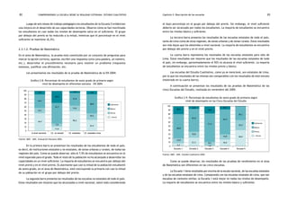comprendiendo la escuela desde su realidad cotidiana: 82 estudio cualitativo Capítulo 2: Descripción de las escuelas 83 
Luego de seis meses de trabajo pedagógico los estudiantes de la Escuela 5 evidencian 
una mejora en el desarrollo de sus capacidades lectoras. Observe cómo se han movilizado 
los estudiantes en casi todos los niveles de desempeño salvo en el suficiente. El grupo 
por debajo del previo se ha reducido a la mitad, mientras que el porcentaje en el nivel 
suficiente se mantiene (6,3%). 
2.3.1.2. Pruebas de Matemática 
En el área de Matemática, la prueba está constituida por un conjunto de preguntas para 
marcar la opción correcta, aparear, escribir una respuesta corta (una palabra, un número, 
etc.), desarrollar el procedimiento necesario para resolver un problema (respuesta 
extensa), justificar una afirmación, etc. 
Les presentamos los resultados de la prueba de Matemática de la EN 2004: 
el bajo porcentaje en el grupo por debajo del previo. Sin embargo, el nivel suficiente 
debería ser alcanzado por todos los estudiantes. La mayoría de estudiantes se encuentra 
entre los niveles básico y suficiente. 
La tercera barra presenta los resultados de las escuelas estatales de todo el país, 
tanto de Lima como de otras regiones, de zonas urbanas y de zonas rurales. Estos resultados 
son más bajos que los obtenidos a nivel nacional. La mayoría de estudiantes se encuentra 
por debajo del previo y en el nivel previo. 
La cuarta barra representa los resultados de las escuelas estatales pero sólo de 
Lima. Estos resultados son mejores que los resultados de las escuelas estatales de todo 
el país, sin embargo, aproximadamente el 92% no alcanza el nivel suficiente. La mayoría 
de estudiantes se encuentra entre los niveles previo y básico. 
Las escuelas del Estudio Cualitativo, como ya se mencionó, son estatales de Lima, 
por lo que los resultados de las mismas son comparables con los resultados de este estrato 
(mostrado en la cuarta barra). 
A continuación se presentan los resultados de las pruebas de Matemática de las 
cinco Escuelas del Estudio, realizada en noviembre del 2005: 
Gráfico 2.8: Porcentaje de estudiantes de sexto grado de primaria según 
nivel de desempeño en diferentes estratos – EN 2004 
Suficiente 
Básico 
Previo 
< Previo 
100 
90 
80 
70 
60 
50 
40 
30 
20 
10 
0 
7,9 
34,7 
12,7 
44,7 
29,7 
51,7 
7,0 
11,6 
4,4 
A nivel nacional I.E. no estatal I.E. estatales I.E. estatales Lima 
Fuente: MED - UMC. Evaluación Nacional 2004. 
31,9 
13,6 
7,6 
48,9 
16,2 
27,3 
50,2 
En la primera barra se presentan los resultados de los estudiantes de todo el país, 
es decir, de instituciones estatales y no estatales, de zonas urbanas y rurales, de todas las 
regiones del país. Como se puede observar, sólo el 7,9% de estudiantes se encuentra en el 
nivel esperado para el grado. Todo el resto de la población no ha alcanzado a desarrollar las 
capacidades en un nivel suficiente. La mayoría de estudiantes se encuentra por debajo del 
nivel previo y en el nivel previo. Es alarmante que casi la mitad de la población estudiantil 
de sexto grado, en el área de Matemática, esté concluyendo la primaria con casi la mitad 
de su población en el grupo por debajo del previo. 
La segunda barra presenta los resultados de las escuelas no estatales de todo el país. 
Estos resultados son mejores que los alcanzados a nivel nacional, sobre todo considerando 
Gráfico 2.9: Porcentaje de estudiantes de sexto grado de primaria según 
nivel de desempeño en las Cinco Escuelas del Estudio 
Suficiente 
Básico 
Previo 
< Previo 
100 
90 
80 
70 
60 
50 
40 
30 
20 
10 
0 
20,5 
59,0 
12,8 
7,7 
6,3 
57,5 
15,0 
21,3 
Escuela 1 Escuela 2 Escuela 3 Escuela 4 Escuela 5 
Fuente: MED - UMC. Estudio Cualitativo 2005. 
35,1 
24,3 
40,5 
71,3 
8,3 
8,3 
62,4 
12,8 
16,5 
18,5 
1,9 
Como se puede observar, los resultados de las pruebas de rendimiento en el área 
de Matemática son diferentes en las cinco escuelas. 
La Escuela 1 tiene resultados por encima de la escala nacional, de las escuelas estatales 
y de las escuelas estatales de Lima. Comparando con las escuelas estatales de Lima, que son 
escuelas de contexto similar, la Escuela 1 está mejor en todos los niveles de desempeño. 
La mayoría de estudiantes se encuentra entre los niveles básico y suficiente. 
 