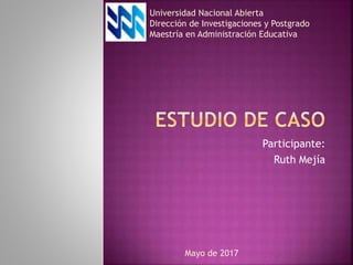 Participante:
Ruth Mejía
Universidad Nacional Abierta
Dirección de Investigaciones y Postgrado
Maestría en Administración Educativa
Mayo de 2017
 