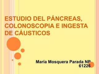 ESTUDIO DEL PÁNCREAS,
COLONOSCOPIA E INGESTA
DE CÁUSTICOS



        María Mosquera Parada NP
                           61226
 