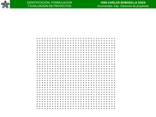 IDENTIFICACION, FORMULACION     IVAN CARLOS BOBADILLA DAZA
 Y EVALUACION DE PROYECTOS    Economista, Esp. Gerencia de proyectos
 