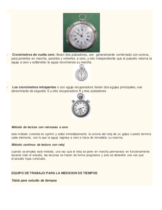 Estudio de tiempos con cronometro