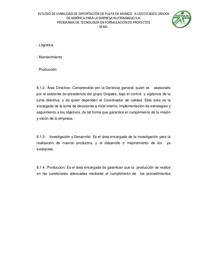 Estudio de viabilidad para exportación de pulpa de mango a 