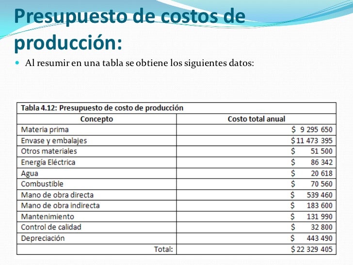 Estudio Económico Parte 02 Presupuesto De Costos De Producción