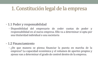 Definir: la forma jurídica de la empresa.