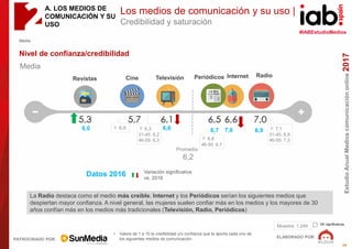 #IABEstudioMedios
ELABORADO POR:
PATROCINADO POR:
EstudioAnualMedioscomunicaciónonline2017
18
Los medios de comunicación y...