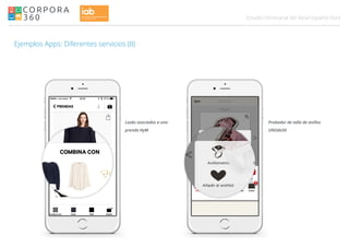 043Estudio Omnicanal del Retail Español
Ejemplos Apps: Diferentes servicios (II)
Looks asociados a una
prenda HyM
Probador de talla de anillos
UNOde50
 