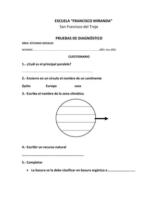 PRUEBAS DE DIAGNOSTICO DE ESTUDIOS SOCIALES