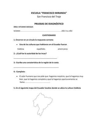PRUEBAS DE DIAGNOSTICO DE ESTUDIOS SOCIALES