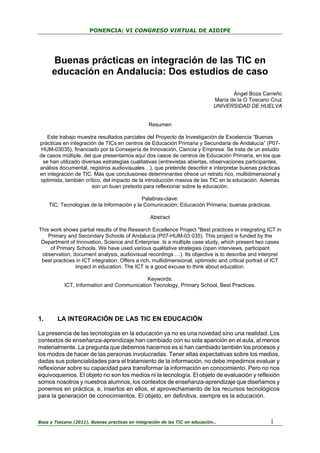 PONENCIA: VI CONGRESO VIRTUAL DE AIDIPE




      Buenas prácticas en integración de las TIC en
      educación en Andaluc...