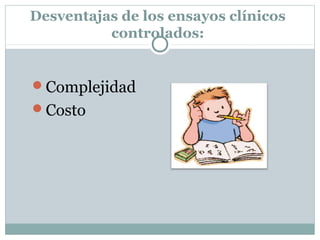 Desventajas de los ensayos clínicos
controlados:
Complejidad
Costo
 