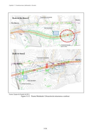 Capítulo 3 Consideraciones Ambientales y Sociales
3-54
Fuente: Equipo de Estudio de JICA
Figura 3-2-2 Puente Mulukukú: Ubicación de estructuras a reubicar
ֆ Río Blanco㻌
Siuna䋩㻌
Carretera existente
࠙
Lado de Río Blancoࠚ
࠙
Lado de Siunaࠚ
Carretera existente
ֆ Río Blanco
Siuna֊
Camino de acceso
para la obra
Patio de trabajo
Camino de acceso
Patio de trabajo
 