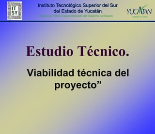 Instituto Tecnológico Superior del Sur
           del Estado de Yucatán
  Organismo Público Descentralizado del Gobierno del Estado




Estudio Técnico.
Viabilidad técnica del
      proyecto”
 