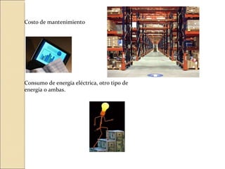Costo de mantenimiento Consumo de energía eléctrica, otro tipo de energía o ambas. 