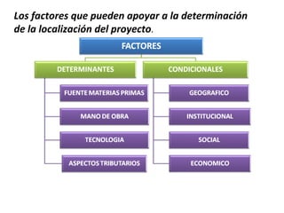 Los factores que pueden apoyar a la determinación
de la localización del proyecto.
 