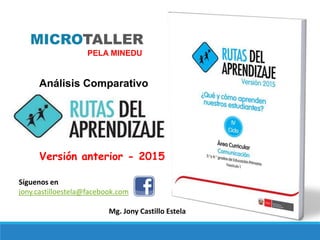 Análisis Comparativo
MICROTALLER
PELA MINEDU
Versión anterior - 2015
Mg. Jony Castillo Estela
Síguenos en
jony.castilloestela@facebook.com
 