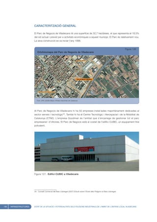 CARACTERITZACIÓ GENERAL

                         El Parc de Negocis de Viladecans té una superfície de 32,7 hectàrees, el que representa el 18,5%
                         del sòl actual i previst per a activitats econòmiques a aquest municipi. El Parc és relativament nou.
                         La seva construcció es va iniciar l’any 1996.


                                                                                                                                Figura 126
                            Ortofotomapa del Parc de Negocis de Viladecans




                            Font: UPIC (2008) Mapa d’Àrees Industrials de Catalunya




                         Al Parc de Negocis de Viladecans hi ha 50 empreses instal·lades majoritàriament dedicades al
                         sector serveis i tecnològic34. També hi ha el Centre Tecnològic i Aerospacial i de la Mobilitat de
                         Catalunya (CTAE). L’empresa Goodman és l’entitat que s’encarrega de gestionar tot el parc
                         empresarial i d’oficines. El Parc de Negocis està al costat de l’edifici CUBIC, un equipament firal
                         polivalent.




                         Figura 127. Edifici CUBIC a Viladecans




                         34. Consell Comarcal del Baix Llobregat (2007) Estudi sobre l’Estat dels Polígons al Baix Llobregat.




138   INFRAESTRUCTURES   ESTAT DE LA SITUACIÓ I POTENCIALITATS DELS POLÍGONS INDUSTRIALS DE L’ÀMBIT DE L’ANTENA LOCAL VILADECANS
 