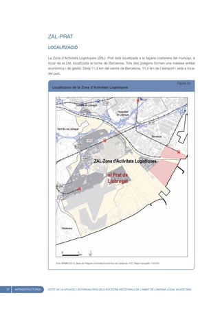 ZAL-PRAT
                        LOCALITZACIÓ

                        La Zona d’Activitats Logístiques (ZAL)- Prat està localitzada a la façana costanera del municipi, a
                        tocar de la ZAL localitzada al terme de Barcelona. Tots dos polígons formen una mateixa entitat
                        econòmica i de gestió. Dista 11,3 km del centre de Barcelona, 11,5 km de l’aeroport i està a tocar
                        del port.

                                                                                                                                       Figura 32
                           Localització de la Zona d’Activitats Logístiques




                             Font: IERMB (2011), Base de Polígons d’Activitat Econòmica de Catalunya i ICC, Mapa topogràfic 1:50.000




52   INFRAESTRUCTURES   ESTAT DE LA SITUACIÓ I POTENCIALITATS DELS POLÍGONS INDUSTRIALS DE L’ÀMBIT DE L’ANTENA LOCAL VILADECANS
 