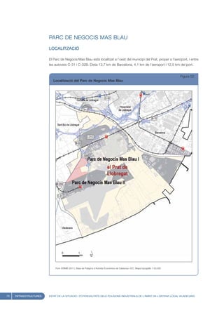 PARC DE NEGOCIS MAS BLAU
                        LOCALITZACIÓ

                        El Parc de Negocis Mas Blau està localitzat a l’oest del municipi del Prat, proper a l’aeroport, i entre
                        les autovies C-31 i C-32B. Dista 12,7 km de Barcelona, 4,1 km de l’aeroport i 12,5 km del port.


                                                                                                                                      Figura 52
                           Localització del Parc de Negocis Mas Blau




                            Font: IERMB (2011), Base de Polígons d’Activitat Econòmica de Catalunya i ICC, Mapa topogràfic 1:50.000




70   INFRAESTRUCTURES   ESTAT DE LA SITUACIÓ I POTENCIALITATS DELS POLÍGONS INDUSTRIALS DE L’ÀMBIT DE L’ANTENA LOCAL VILADECANS
 