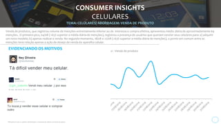 Porque:
Se as pessoas
reclamam...
que a bateria dos
aparelhos celulares
acaba dentro de um
espaço muito curto de
tempo.
E seu conteúdo
indica...
Melhores práticas para
manter e/ou aumentar o
tempo de duração da
bateria do aparelho
celular.
Você
poderá...
Construir base de
consumidores que estão
atingindo saturação de
produto e oferecer a
eles aparelhos com
características
diferentes.
 