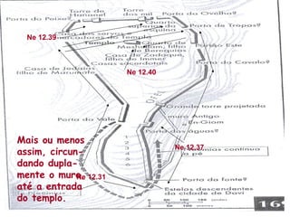 A Restauração de Israel Estudo 7  A chegada de Neemias Neemias 3.1-31 Parte VII O plano para a obra Ne 3.1 “ Então se levantou Eliasibe, o sumo sacerdote, juntamente com os seus irmãos...”  Ne 12.31 Ne 12.37 Ne 12.39 Ne 12.40 Mais ou menos assim, circun- dando dupla- mente o muro, até a entrada do templo. 