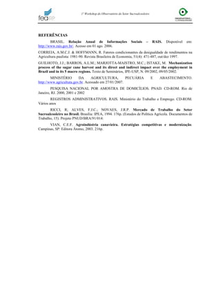 Mercado de Trabalho da Cana-De-Açúcar