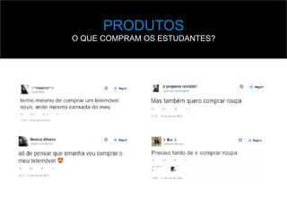 PRODUTOS
O QUE COMPRAM OS ESTUDANTES?
 