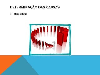 DETERMINAÇÃO DAS CAUSAS
• Mais difícil!
 