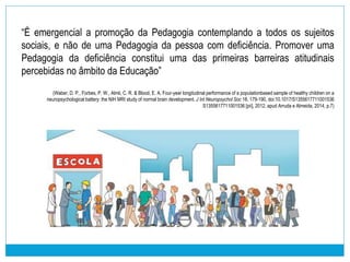 Referências
1. Bordini, D.; Bruni, A. R. Transtorno do Espectro Autista. __In: G. M. Estanislau; R. A.
Bressan (org.). Saúde mental na escola: o que os educadores devem saber. pp.
220-230. Porto Alegre: Artmed, 2014.
2. Camargos Jr, W. (cols.). Transtornos Invasivos do Desenvolvimento – 3º Milênio.
Brasília: CORDE, 2005.
3. Arruda, M. C.; Almeida, M. (coord.). Comunidade Aprender Criança. Cartilha da
Inclusão Escolar: inclusão baseada em evidências científicas. (Ed. Instituto Glia,
2014).
4. Notbohm, E. Dez coisas que uma criança autista gostaria que você soubesse.
Tradução: Darlo Diniz Guedes. Disponível em: http://www.ellennotbohm.com/article-
translations/dez-coisas-que-toda-crianca-com-autismo-gostaria-que-voce-soubesse/.
5. Williams, C.; Wright, B. Convivendo com Autismo e Síndrome de Asperger:
Estratégias Práticas para Pais e Profissionais. São Paulo: M. Books, 2008.
 