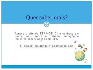 “É emergencial a promoção da Pedagogia contemplando a todos os sujeitos
sociais, e não de uma Pedagogia da pessoa com deficiência. Promover uma
Pedagogia da deficiência constitui uma das primeiras barreiras atitudinais
percebidas no âmbito da Educação”
(Waber, D. P., Forbes, P. W., Almli, C. R. & Blood, E. A. Four-year longitudinal performance of a populationbased sample of healthy children on a
neuropsychological battery: the NIH MRI study of normal brain development. J Int Neuropsychol Soc 18, 179-190, doi:10.1017/S1355617711001536
S1355617711001536 [pii], 2012, apud Arruda e Almeida, 2014, p.7)
 