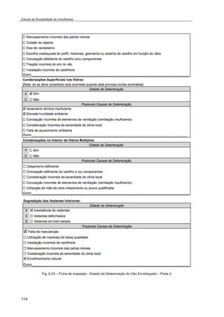 Estudo da Durabilidade de Caixilharias 
114 
Fig. 6.23 – Ficha de Inspeção - Estado de Deterioração do Vão Envidraçado – Parte 2 
 