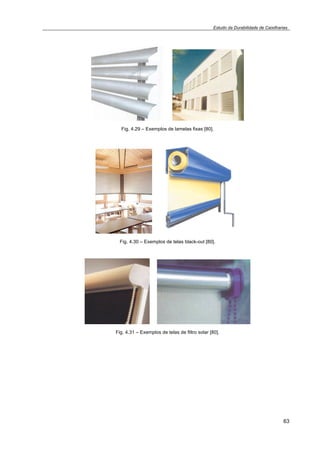 Estudo da Durabilidade de Caixilharias 
63 
Fig. 4.29 – Exemplos de lamelas fixas [80]. 
Fig. 4.30 – Exemplos de telas black-out [80]. 
Fig. 4.31 – Exemplos de telas de filtro solar [80]. 
 