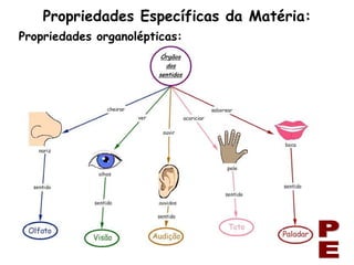 Propriedades organolépticas: Propriedades Específicas da Matéria: PE 