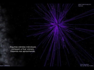 Algumas estrelas individuais
  começam a ficar visíveis.
Estamos nos aproximando.
 