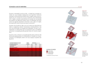 143
OCUPAÇÃO E USO DO TERRITÓRIO
Durante a madrugada, das 0hs às 8hs, o Citadel tem ocupação so-
mente em suas unidades habitacionais [ver fig.D255]. Conforme
analisado, é extremamente benéfico para a região manter esta ocu-
pação por ser um tipo de uso que se relaciona mais intimamente
com a região, cuidando especialmente da questão de manutenção
dos espaços e da segurança urbana. Assim, as habitações que ficam
acima do segundo pavimento funcionam como vigias da região,
principalmente nestes horários de pouco movimento.
Durante o dia, das 8hs às 18hs, seu uso é intenso [ver fig.D256] por
todos os programas estarem funcionando simultaneamente, mas
com uma diminuição na ocupação das habitações. As lojas e, prin-
cipalmente, os restaurantes que se concentram junto a rua Belford,
aumentam a ocupação gerando grandes fluxos em horários especí-
ficos.
Durante a noite, os fluxos e a ocupação gerados pelos comércios vão
diminuindo gradualmente. Os restaurantes se mantêm em funcio-
namento e as habitações voltam a ter seus espaços ocupados [ver
fig.D257].
|figura D255|
diagrama de
ocupações e uso
da edificação
dias de semana
madrugada 0 a 8hs
|figura D256|
diagrama de
ocupações e uso
da edificação dias
de semana manhã
e tarde 8 a 18hs
|figura D257|
diagrama de
ocupações e uso
da edificação dias
de semana noite
18 a 24hs
De Citadel
 