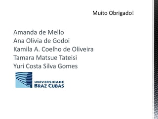 Amanda de Mello
Ana Olivia de Godoi
Kamila A. Coelho de Oliveira
Tamara Matsue Tateisi
Yuri Costa Silva Gomes
 