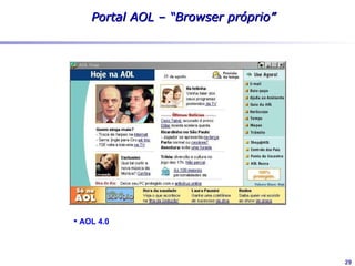 Pesquisa de mercado
              No Brasil, conteúdo é um fator de adesão



            Conteúdo                                            20


    Facilidade / apoio                                     19


               e-mail                                 16


        Exclusividade                            15


                Custo                       12


   Atualizado / jovem                  11


Internet & telefone ao
                                7
    mesmo tempo




                                                                     29
 
