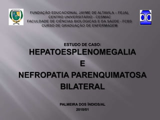 ESTUDO DE CASO:
HEPATOESPLENOMEGALIA
E
NEFROPATIA PARENQUIMATOSA
BILATERAL
PALMEIRA DOS ÍNDIOS/AL
2010/01
 