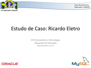 Estudo de Caso: Ricardo Eletro Case: Ricardo Eletro Replicação +100KQPS HTI Consultoria e Tecnologia Alexandre M Almeida alexandre@hti.com.br 