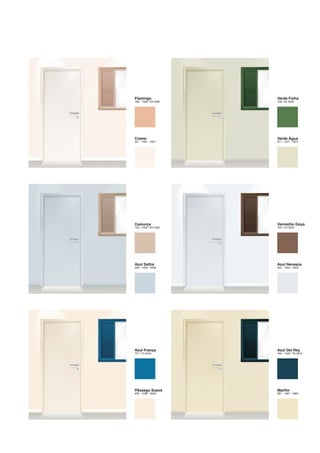 Azul Nevasca
942 - 1924 - 2924
Vermelho Goya
790 / C0 3020
Flamingo
768 - 1568 / D6 3060
Creme
901 - 1901 - 2901
Verde Água
971 - 1971 - 2971
Verde Folha
728 / K2 4030
Azul Safira
958 - 1958 - 2958
Camurça
703 / 1550 / E8 1565
Pêssego Suave
936 - 1936 - 2936
Azul França
757 / T0 4030
Marfim
987 - 1987 - 2987
Azul Del Rey
769 - 1569 / T6 3010
 