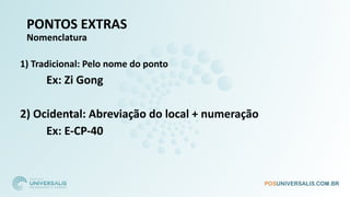 PONTOS EXTRAS
Nomenclatura
1) Tradicional: Pelo nome do ponto
Ex: Zi Gong
2) Ocidental: Abreviação do local + numeração
Ex: E-CP-40
 