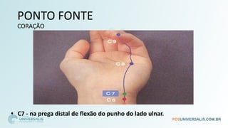 PONTO FONTE
CORAÇÃO
• C7 - na prega distal de flexão do punho do lado ulnar.
 