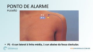 PONTO DE ALARME
PULMÃO
• P1 - 6 cun lateral à linha média, 1 cun abaixo da fossa clavicular.
 